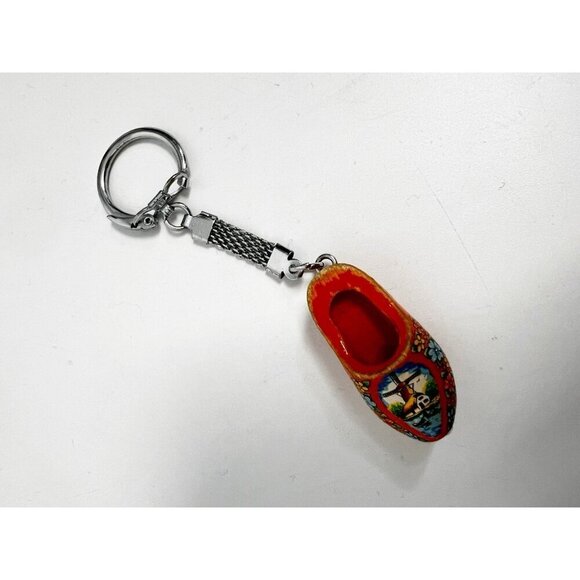 VINTAGE Holland Hand painted WOODEN CLOG  TRAVEL SOUVENIR KEY CHAIN KEYRING - Picture 6 of 7